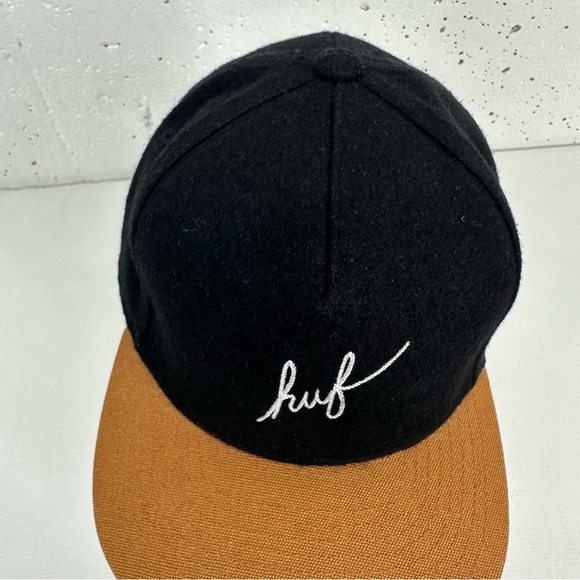 HUF Black and Tan Wool Blend Snapback Baseball Hat Cap - Picture 8 of 16